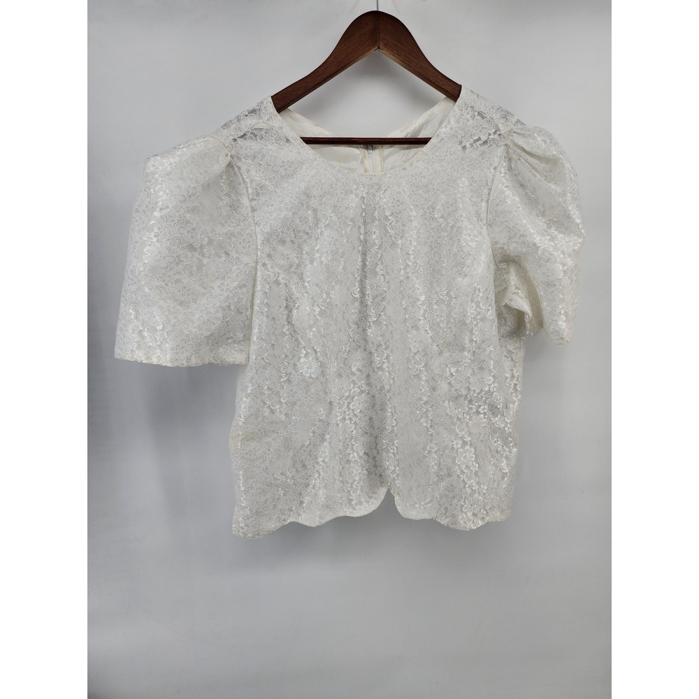 Benet Vintage White Floral Lace Puff Sleeve Blouse Top Size 18 Made in USA‎